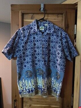Men's Blue Patterned Short-Sleeve Button-Down Shirt